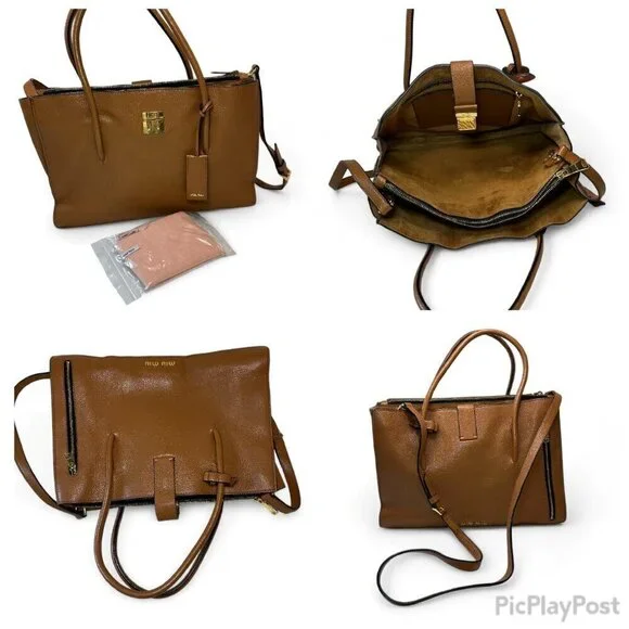 Miu Miu Madras Brown Leather 2 Way Tote - Picture 13 of 16